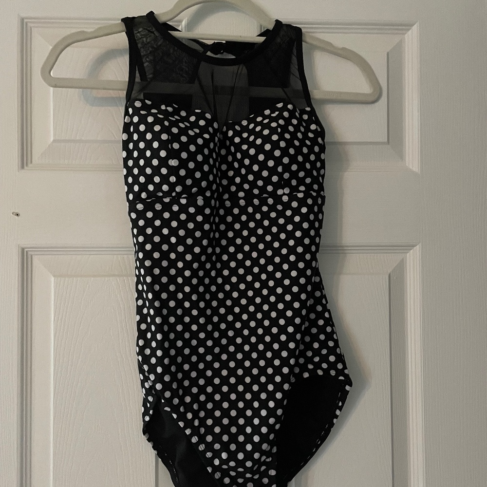 Black and white polka dot one piece swimsuit size small